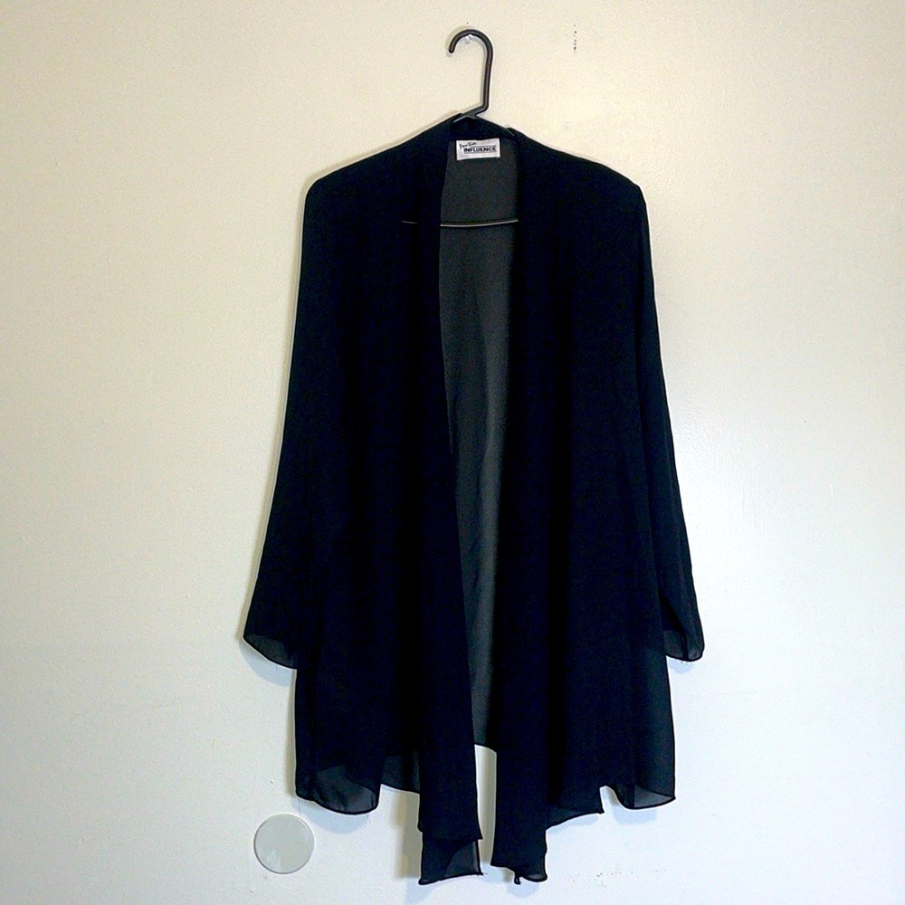Positive Influence | Black Blazer Lightweight Cardigan Flowy With Shoulder Pads